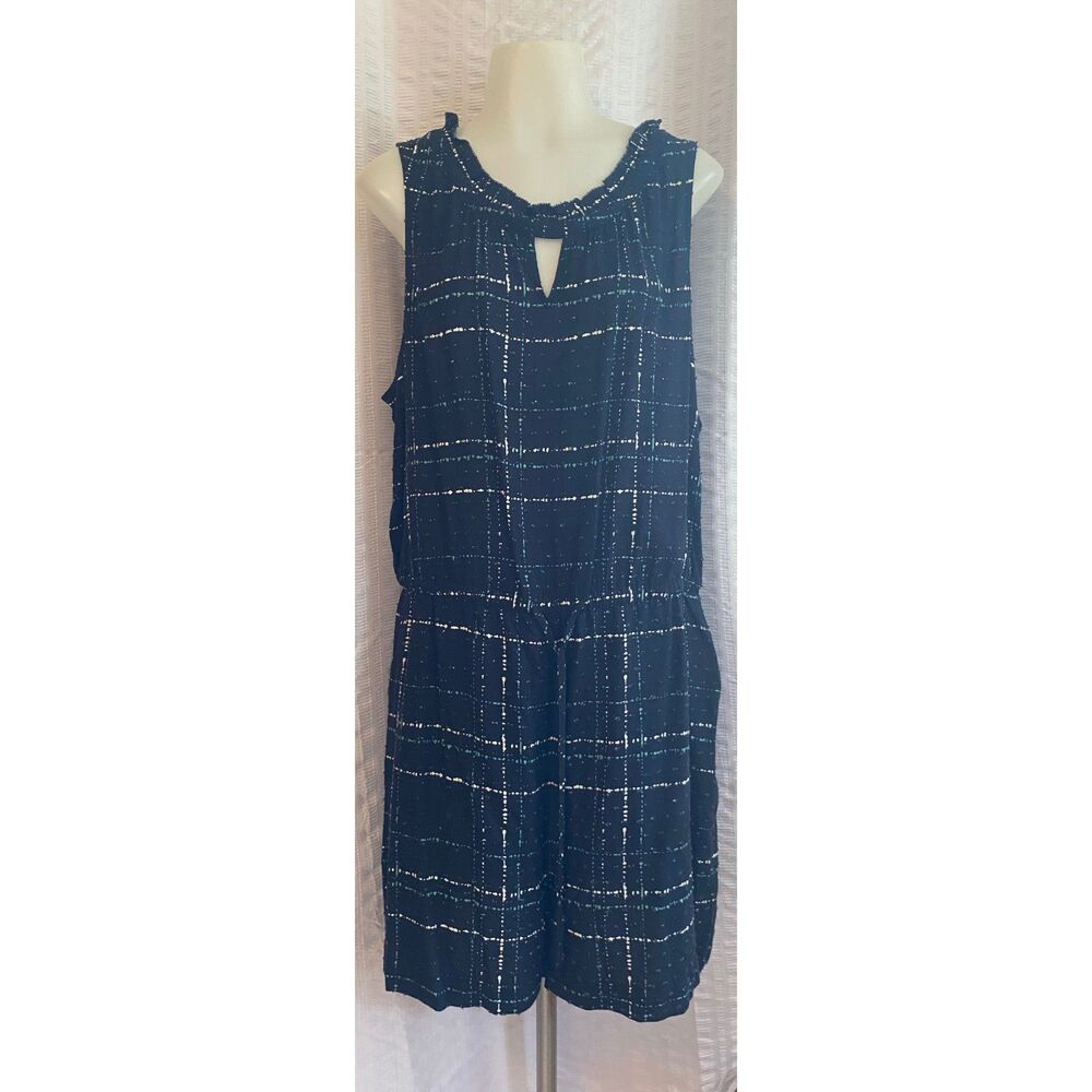 Apt. 9 Navy And White Plaid Ruffle Neck Romper